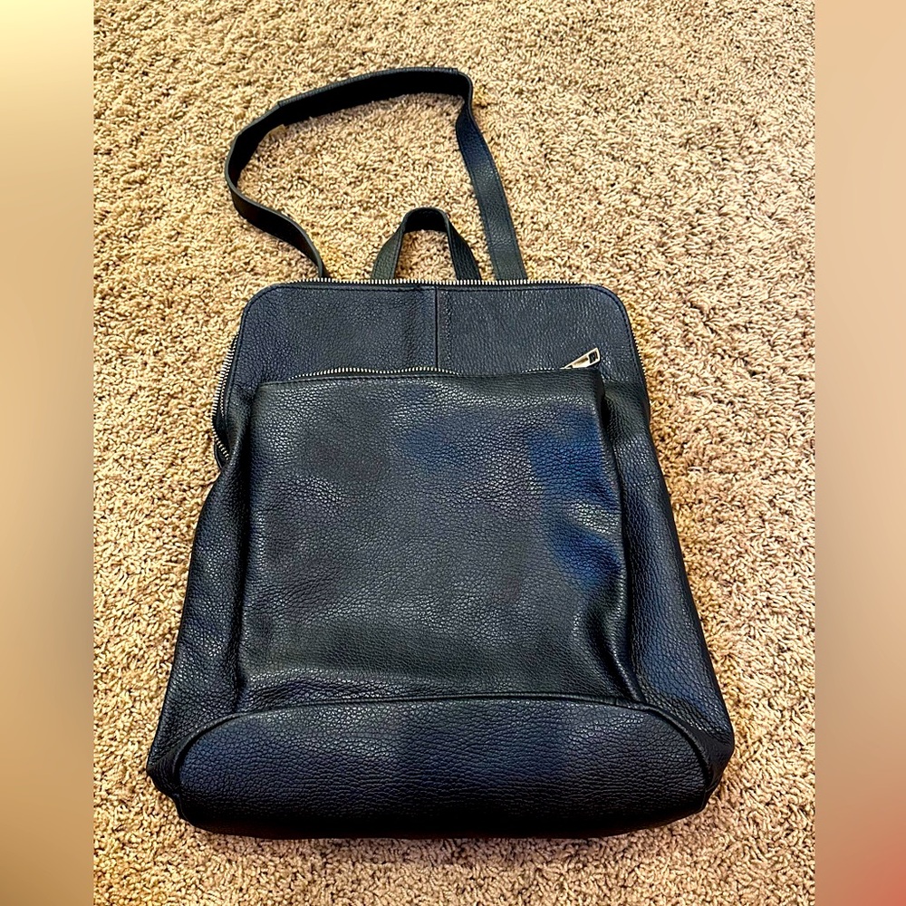 Black leather convertible purse bag backpack